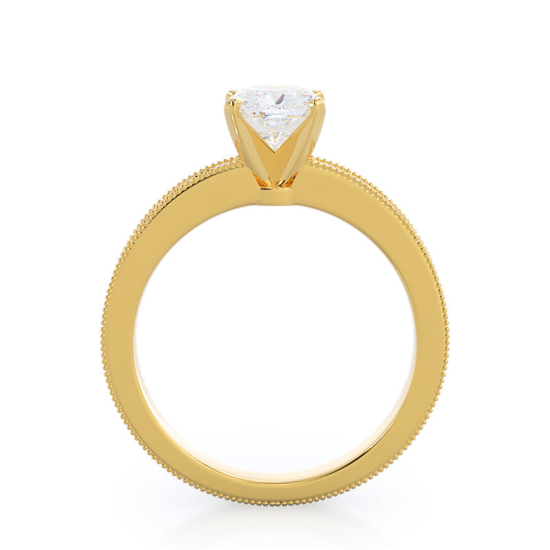 Floral Diamond Engagement Ring with Cushion Cut Diamond in 14KT Yellow Gold view 2
