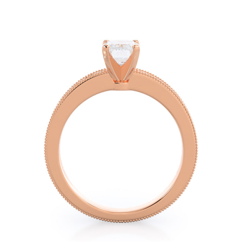 Floral Diamond Engagement Ring with Emerald Cut Diamond in 14KT Rose Gold view 2
