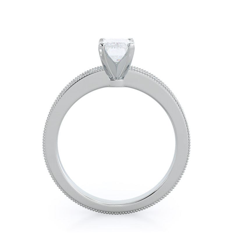 Floral Diamond Engagement Ring with Emerald Cut Diamond in 14KT Platinum view 2
