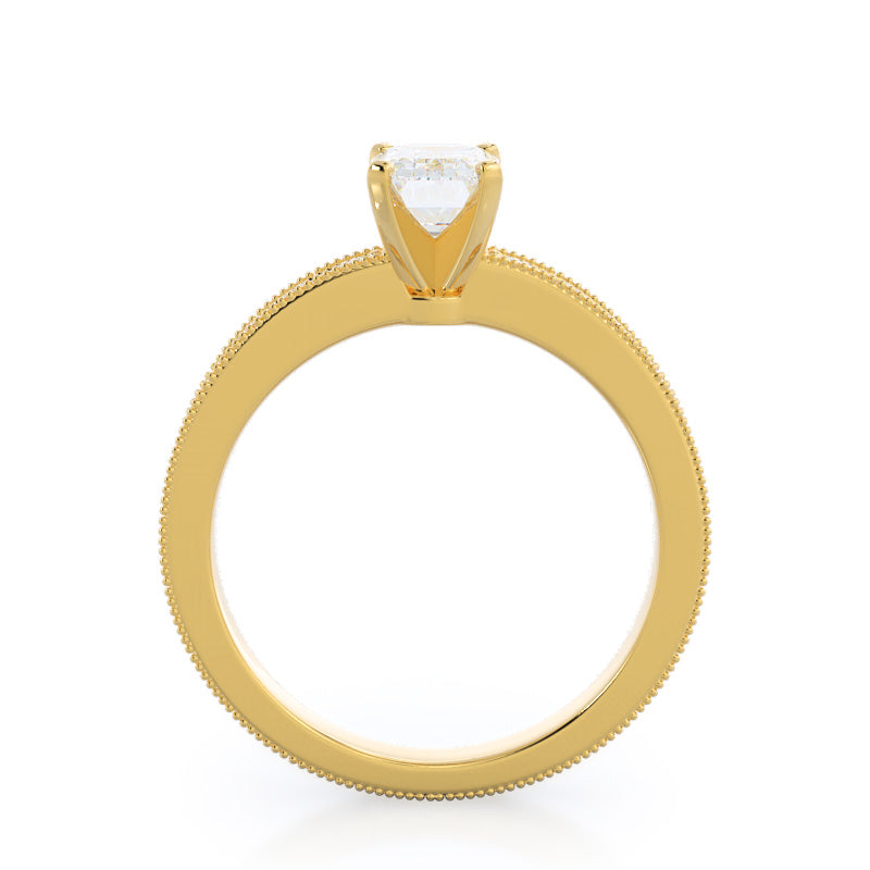 Floral Diamond Engagement Ring with Emerald Cut Diamond in 14KT Yellow Gold view 2

