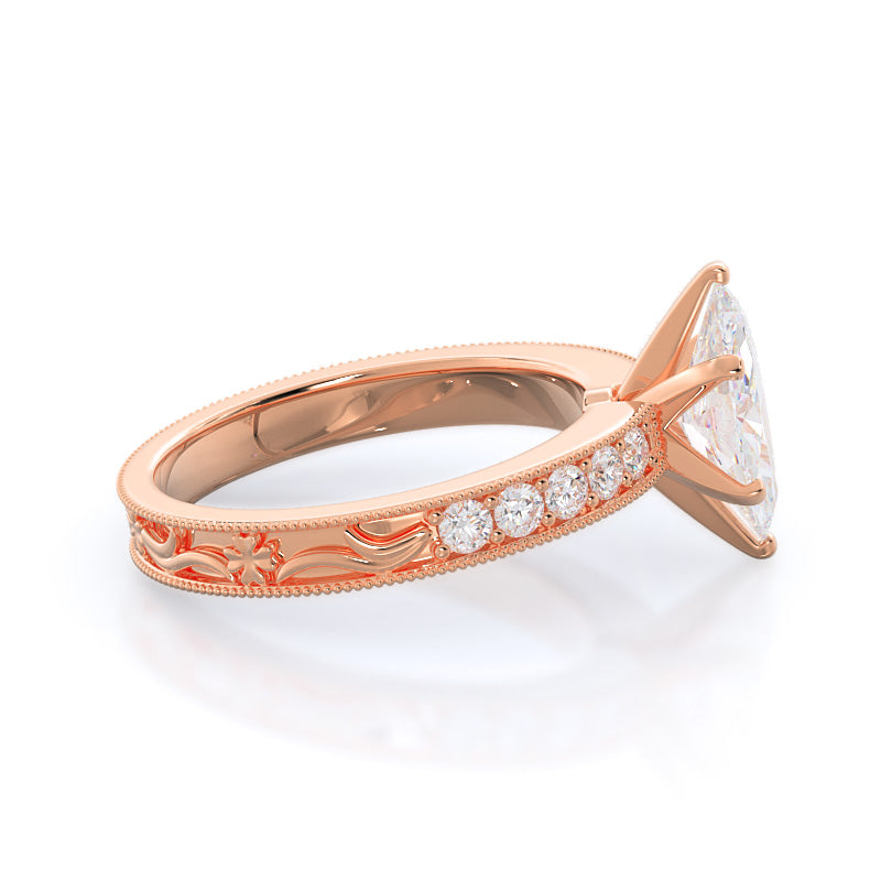 Floral Diamond Engagement Ring with Marquise Cut Diamond in 14KT Rose Gold view 3
