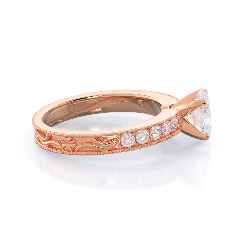 Floral Diamond Engagement Ring with Oval Cut Diamond in 14KT Rose Gold view 3

