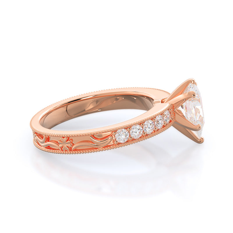 Floral Diamond Engagement Ring with Pear Cut Diamond in 14KT Rose Gold view 3
