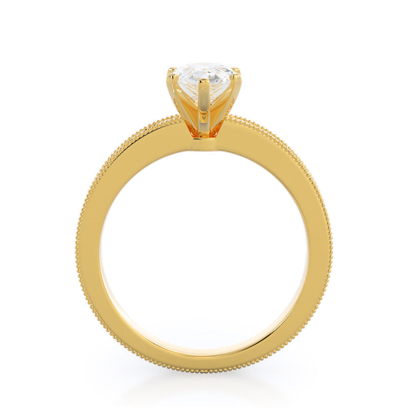 Floral Diamond Engagement Ring with Pear Cut Diamond in 14KT Yellow Gold view 2
