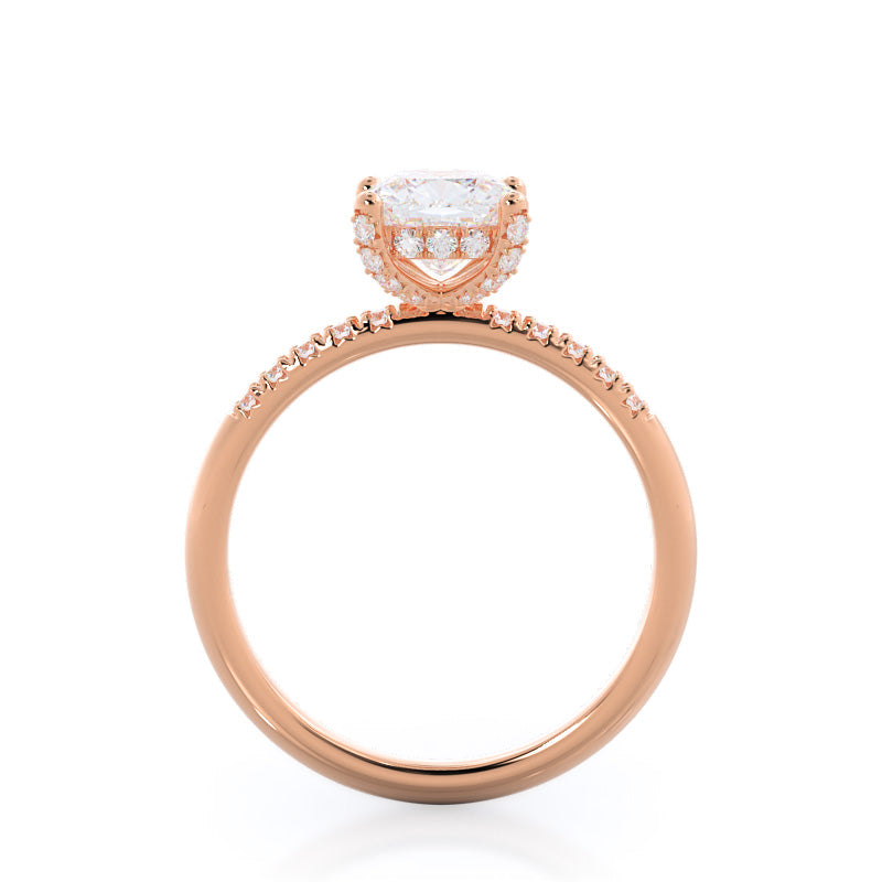 French Set Diamond Basket Engagement Ring with Cushion Cut Diamond in 14KT Rose Gold view 2
