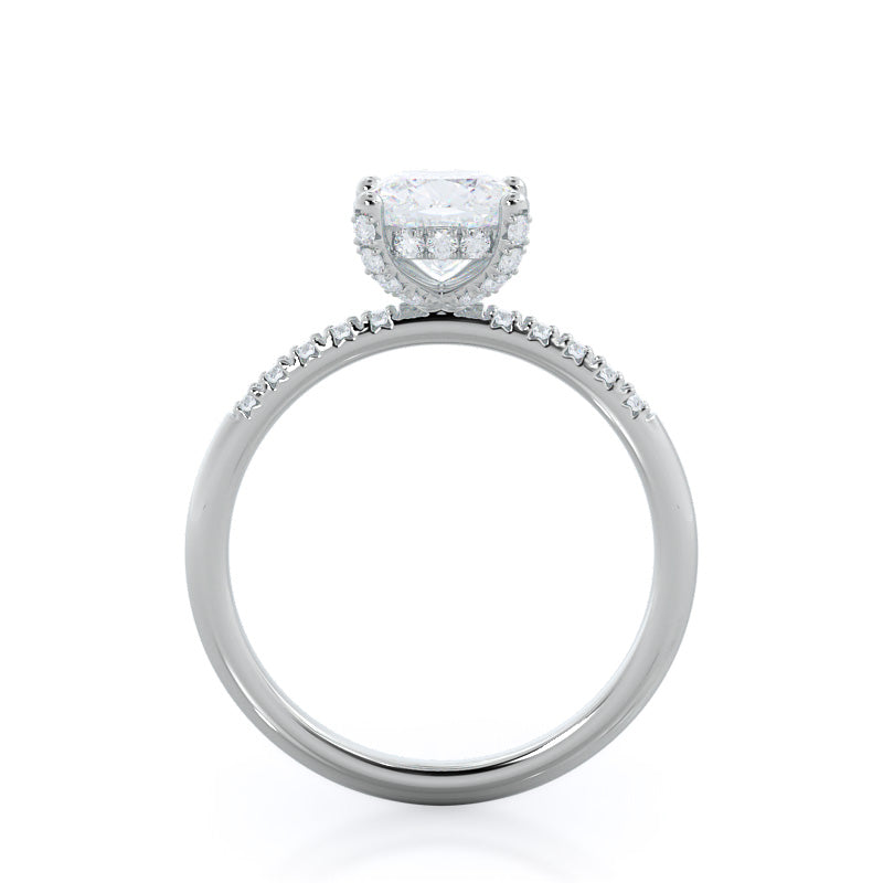 French Set Diamond Basket Engagement Ring with Cushion Cut Diamond in 14KT Platinum view 2
