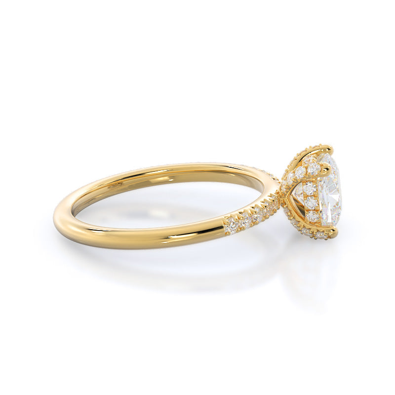 French Set Diamond Basket Engagement Ring with Cushion Cut Diamond in 14KT Yellow Gold view 3
