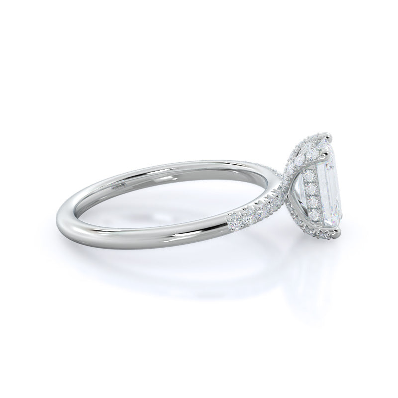 French Set Diamond Basket Engagement Ring with Emerald Cut Diamond in 14KT Platinum view 3
