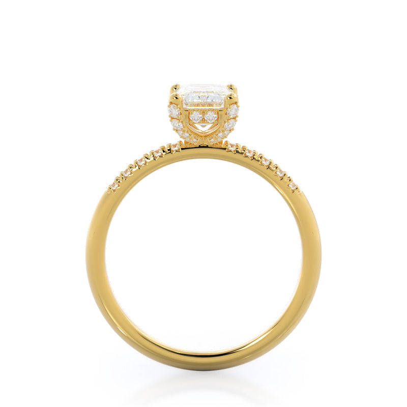 French Set Diamond Basket Engagement Ring with Emerald Cut Diamond in 14KT Yellow Gold view 2

