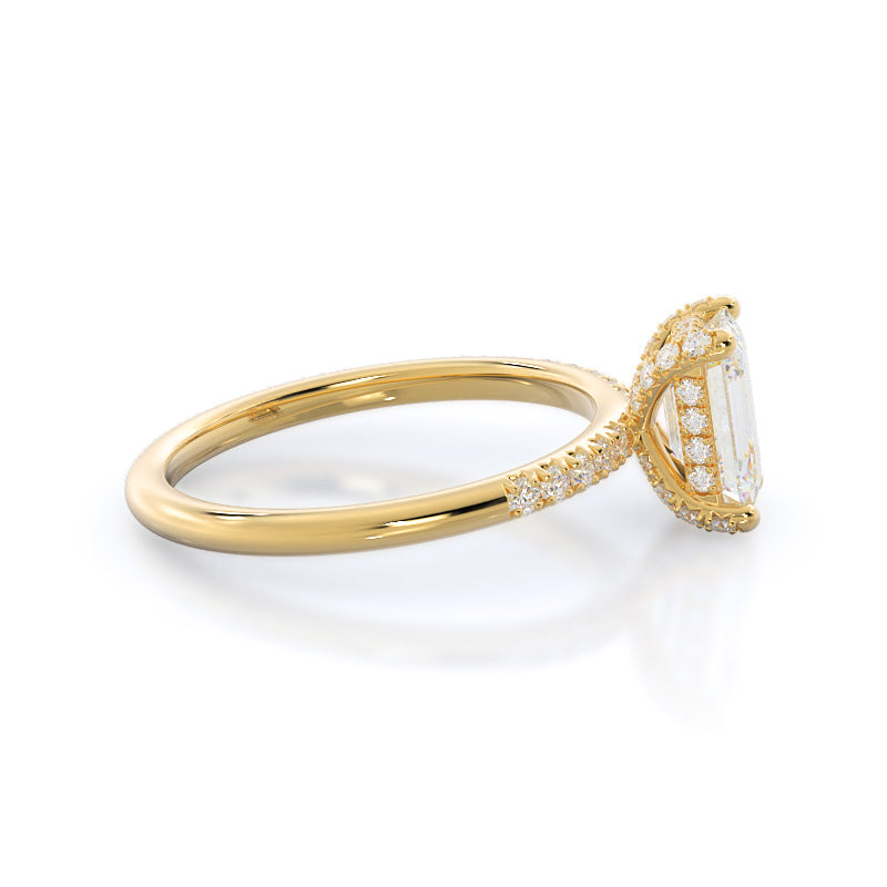 French Set Diamond Basket Engagement Ring with Emerald Cut Diamond in 14KT Yellow Gold view 3

