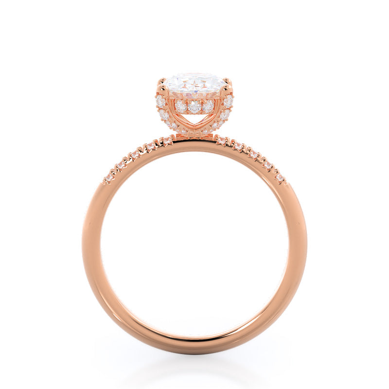 French Set Diamond Basket Engagement Ring with Oval Cut Diamond in 14KT Rose Gold view 2
