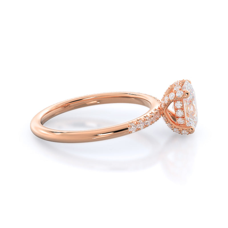 French Set Diamond Basket Engagement Ring with Oval Cut Diamond in 14KT Rose Gold view 3
