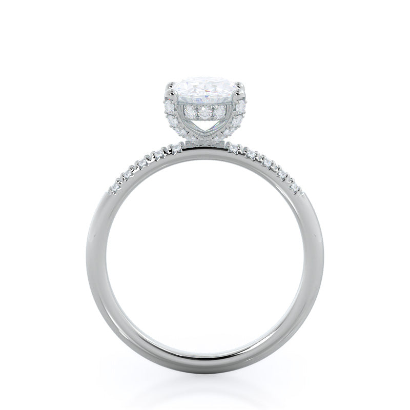 French Set Diamond Basket Engagement Ring with Oval Cut Diamond in 14KT Platinum view 2
