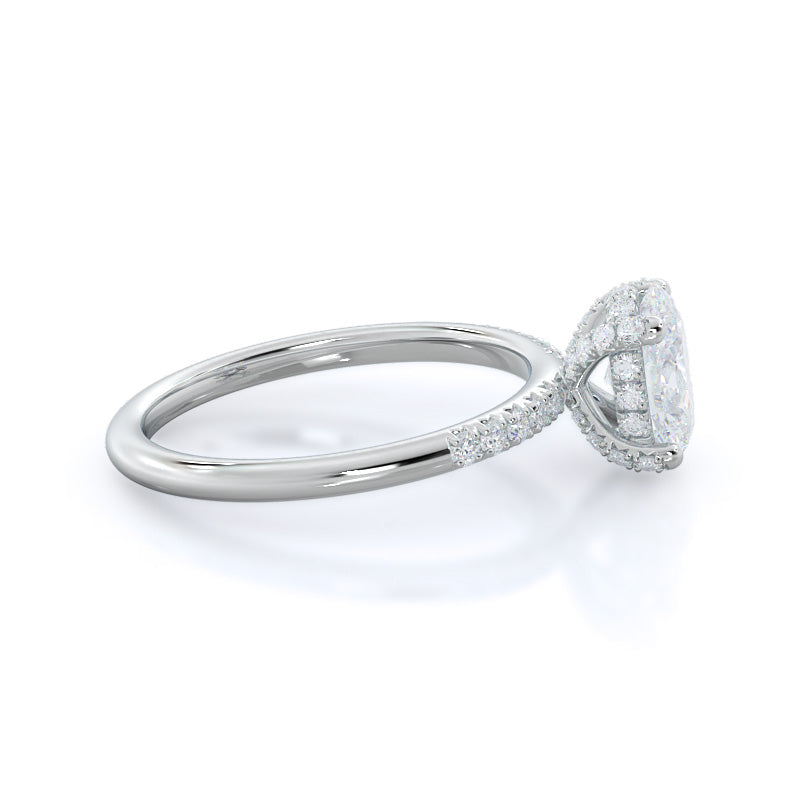 French Set Diamond Basket Engagement Ring with Oval Cut Diamond in 14KT Platinum view 3
