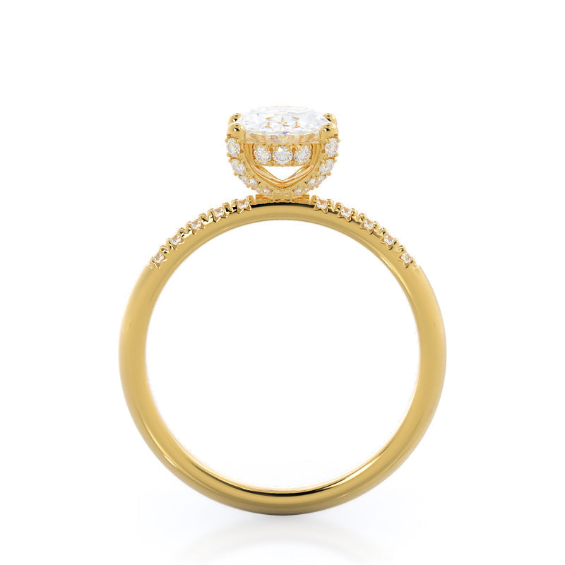 French Set Diamond Basket Engagement Ring with Oval Cut Diamond in 14KT Yellow Gold view 2
