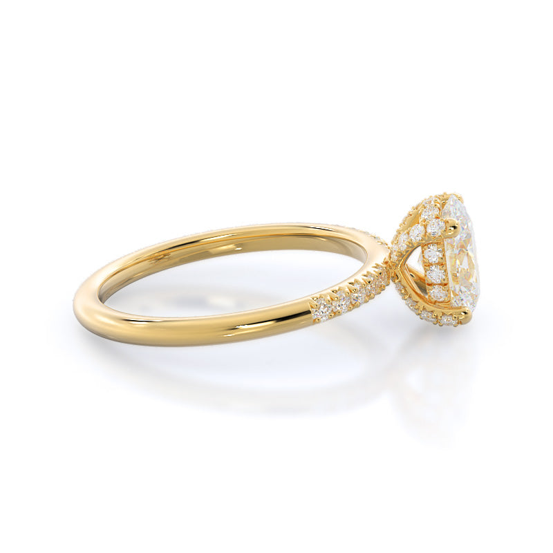 French Set Diamond Basket Engagement Ring with Oval Cut Diamond in 14KT Yellow Gold view 3
