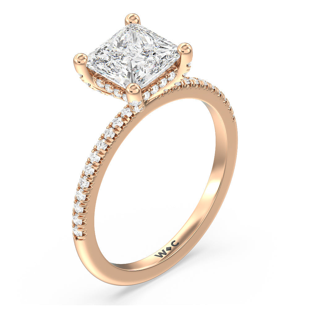 French Set Diamond Basket Engagement Ring with Princess Cut Diamond in 14KT Rose Gold view 3
