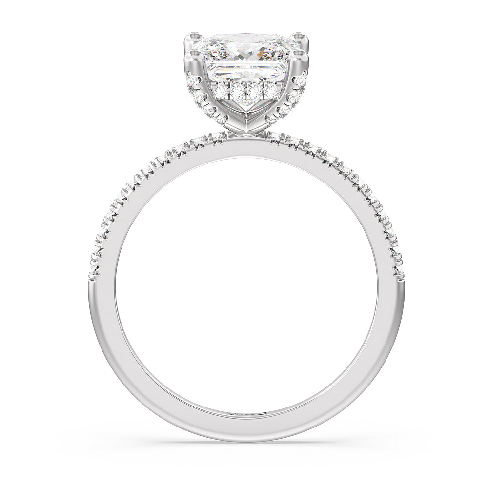 French Set Diamond Basket Engagement Ring with Princess Cut Diamond in 14KT Platinum view 2
