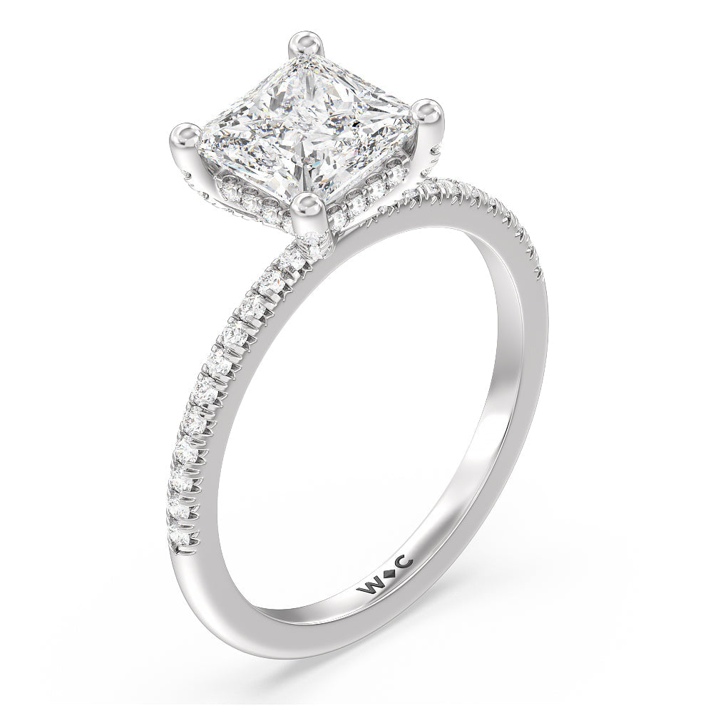 French Set Diamond Basket Engagement Ring with Princess Cut Diamond in 14KT Platinum view 3
