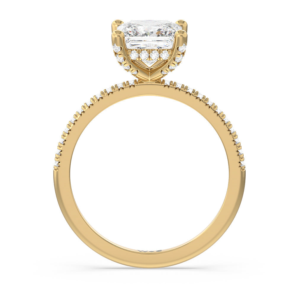 French Set Diamond Basket Engagement Ring with Princess Cut Diamond in 14KT Yellow Gold view 2
