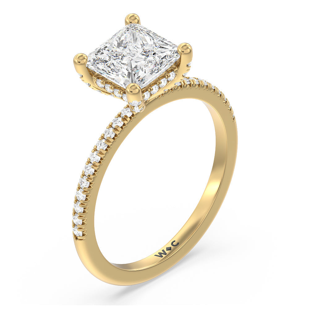 French Set Diamond Basket Engagement Ring with Princess Cut Diamond in 14KT Yellow Gold view 3
