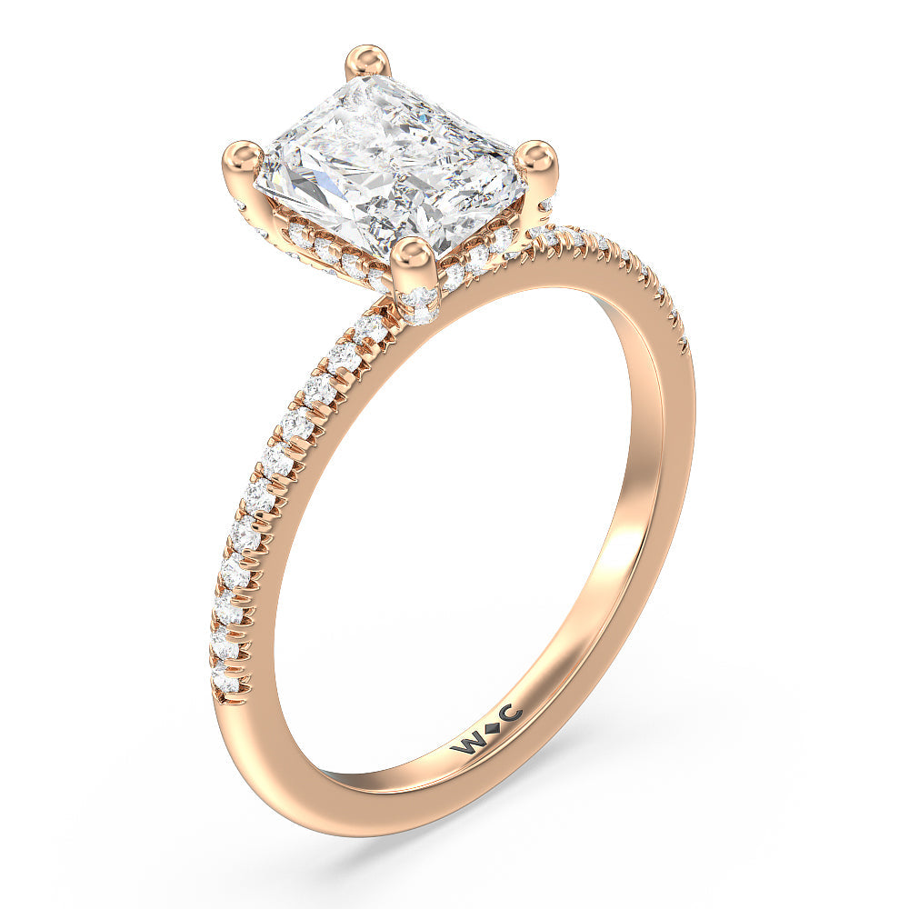 French Set Diamond Basket Engagement Ring with Radiant Cut Diamond in 14KT Rose Gold view 3
