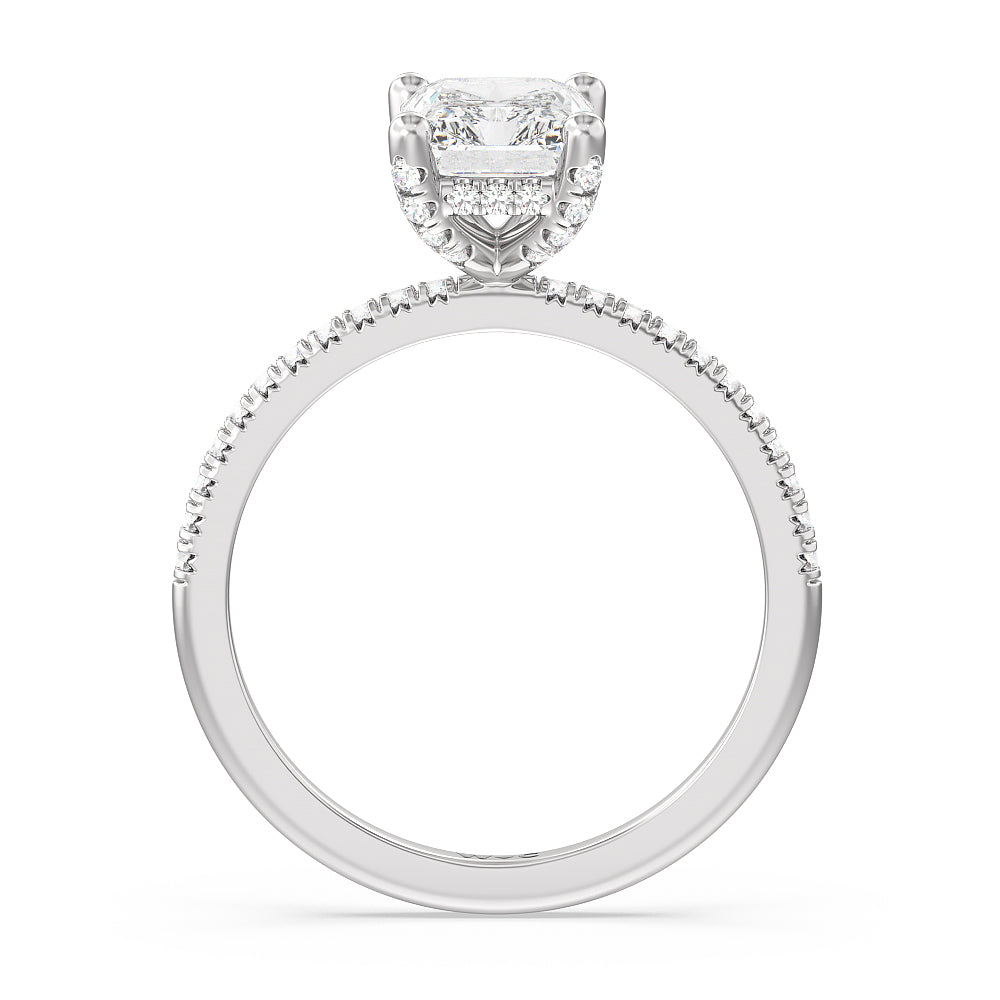 French Set Diamond Basket Engagement Ring with Radiant Cut Diamond in 14KT Platinum view 2
