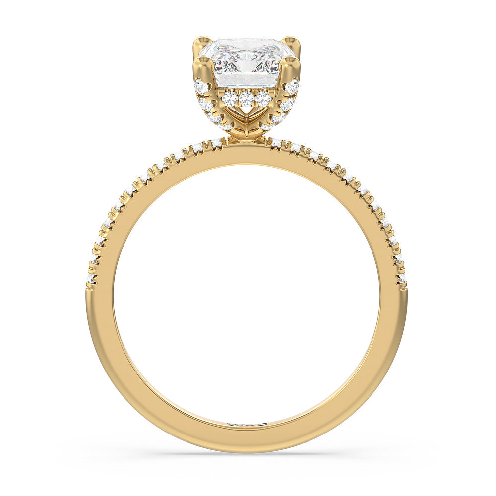 French Set Diamond Basket Engagement Ring with Radiant Cut Diamond in 14KT Yellow Gold view 2
