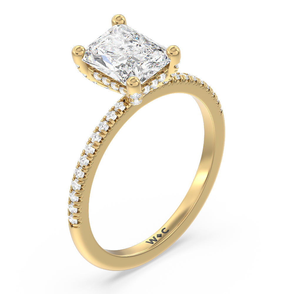 French Set Diamond Basket Engagement Ring with Radiant Cut Diamond in 14KT Yellow Gold view 3
