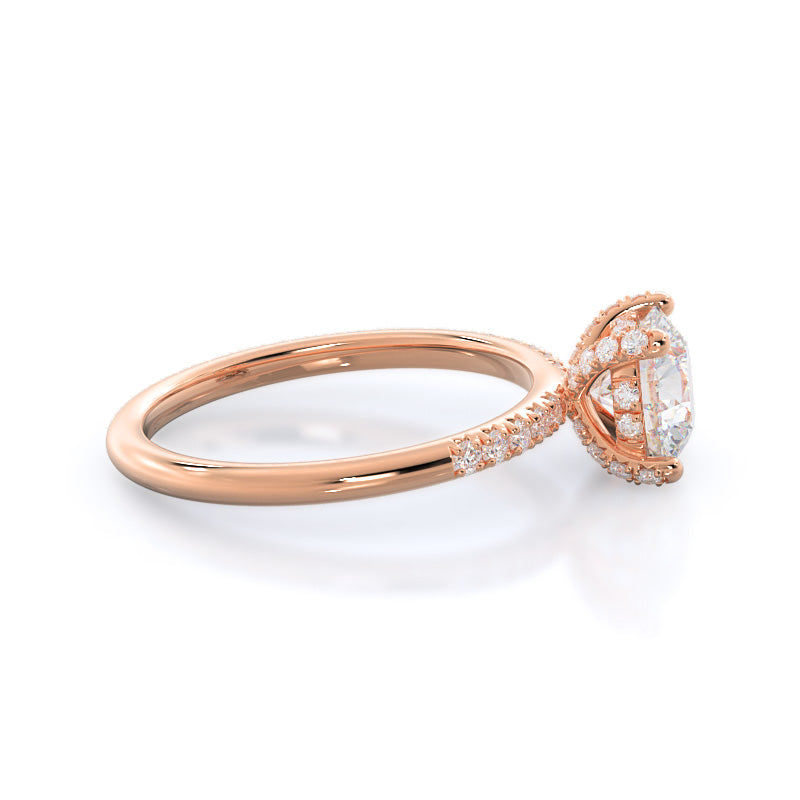 French Set Diamond Basket Engagement Ring with Round Cut Diamond in 14KT Rose Gold view 2
