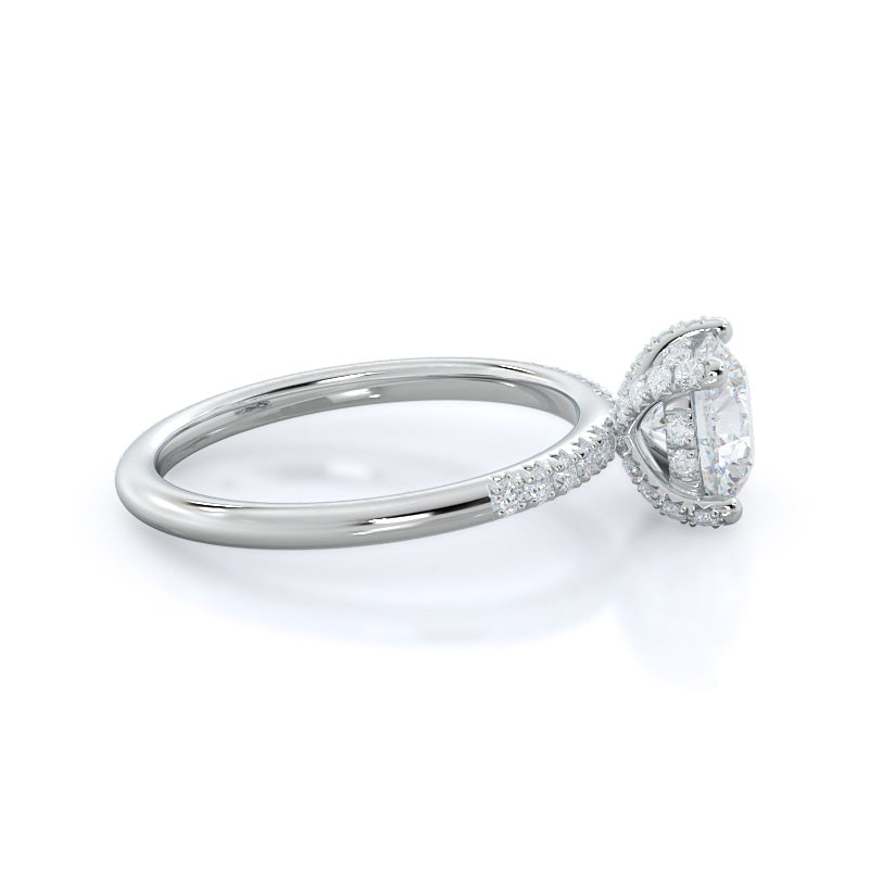 French Set Diamond Basket Engagement Ring with Round Cut Diamond in 14KT Platinum view 2

