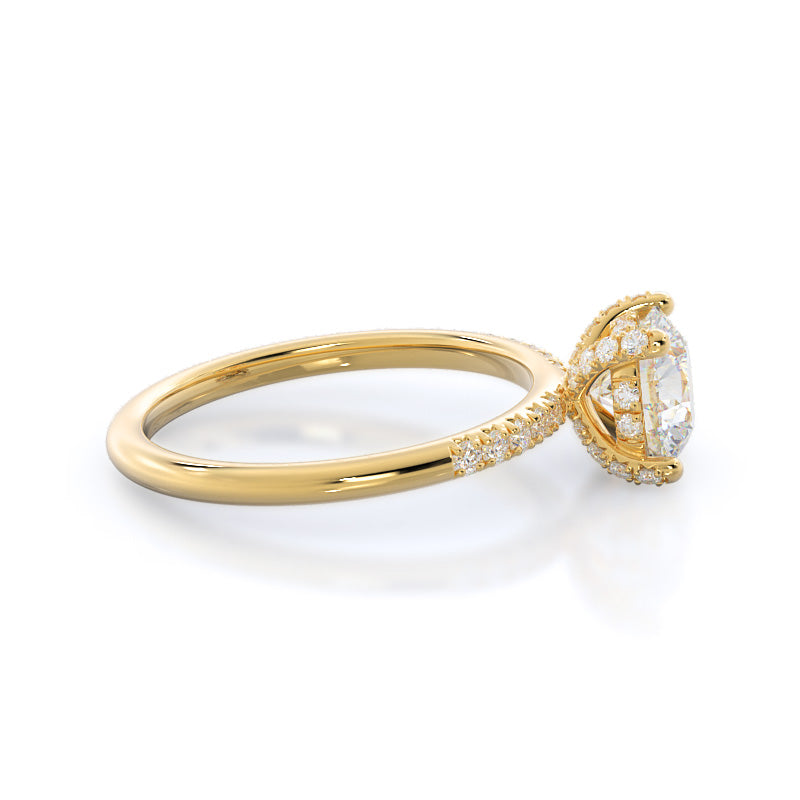 French Set Diamond Basket Engagement Ring with Round Cut Diamond in 14KT Yellow Gold view 2
