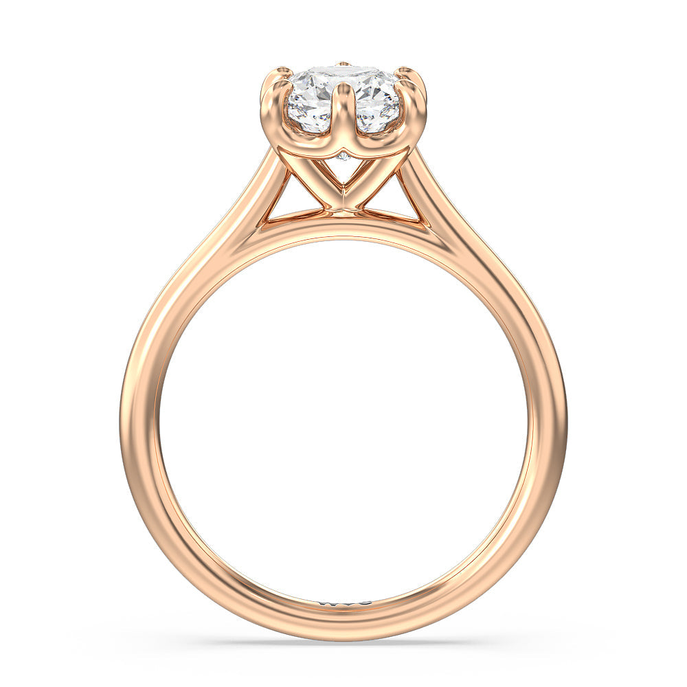 Six Prong Cathedral Basket Engagement Ring with Cushion Cut Diamond in 14KT Rose Gold view 2
