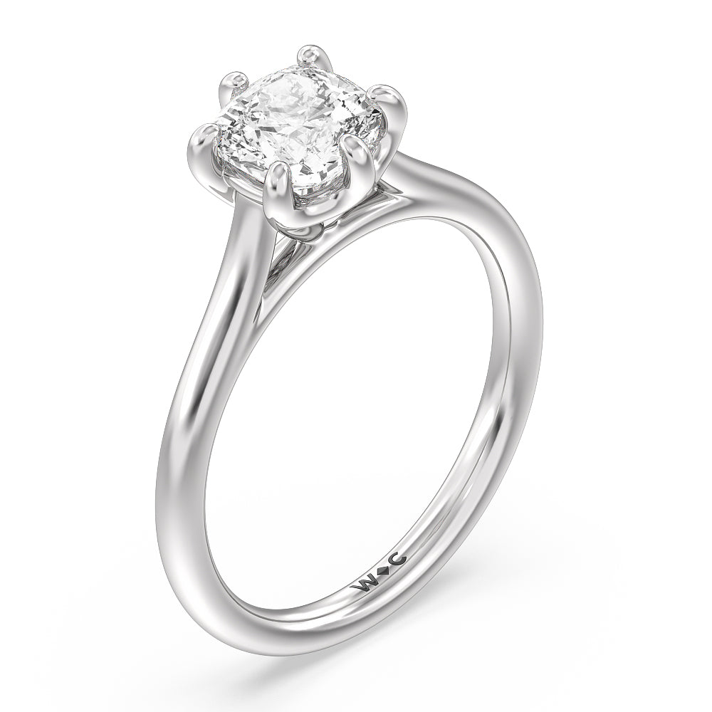 Six Prong Cathedral Basket Engagement Ring with Cushion Cut Diamond in 14KT Platinum view 3
