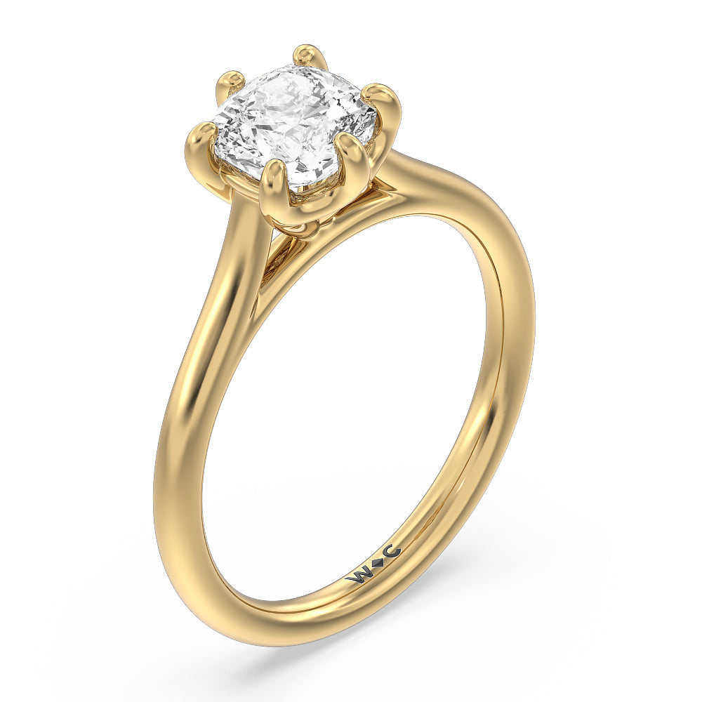 Six Prong Cathedral Basket Engagement Ring with Cushion Cut Diamond in 14KT Yellow Gold view 3
