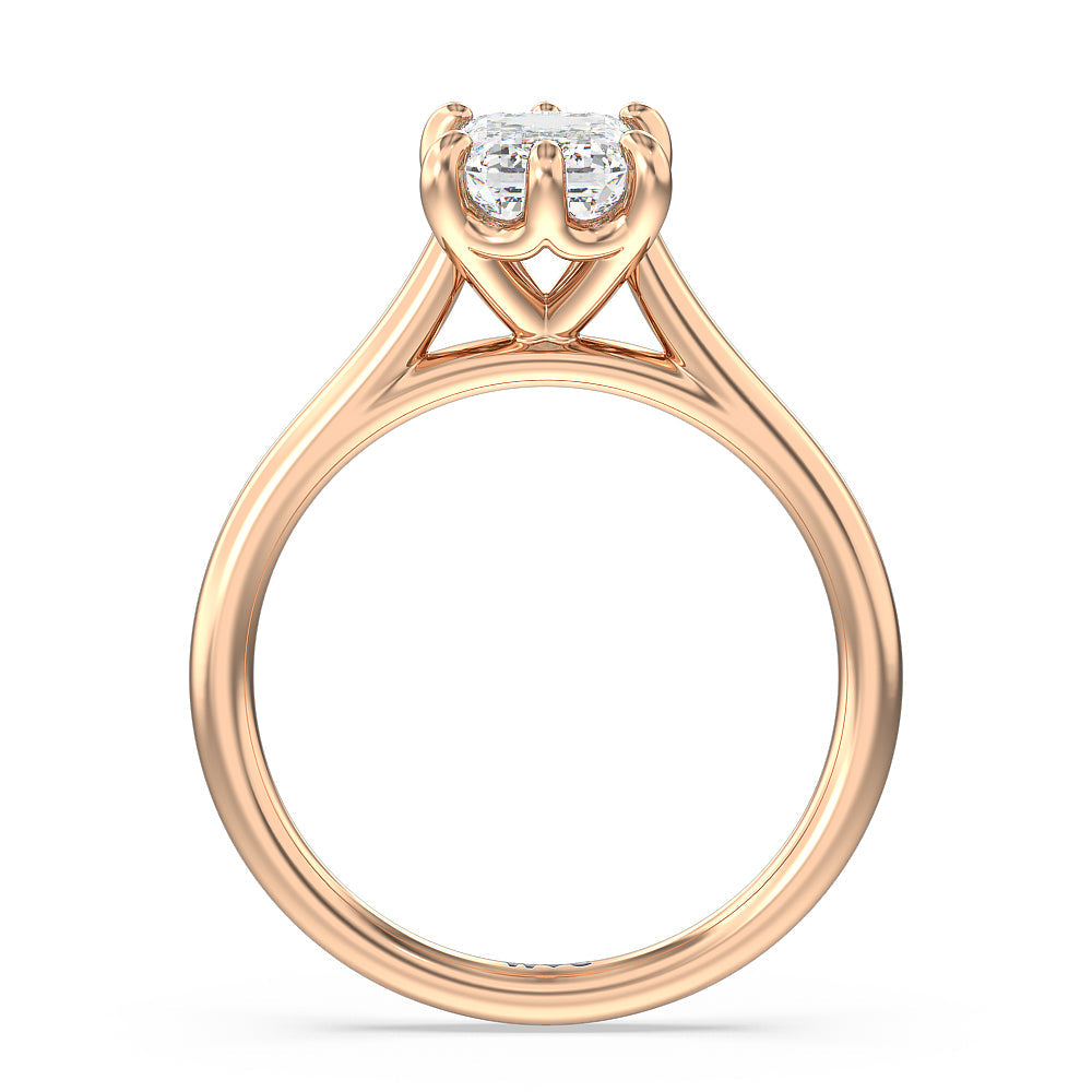 Six Prong Cathedral Basket Engagement Ring with Emerald Cut Diamond in 14KT Rose Gold view 2
