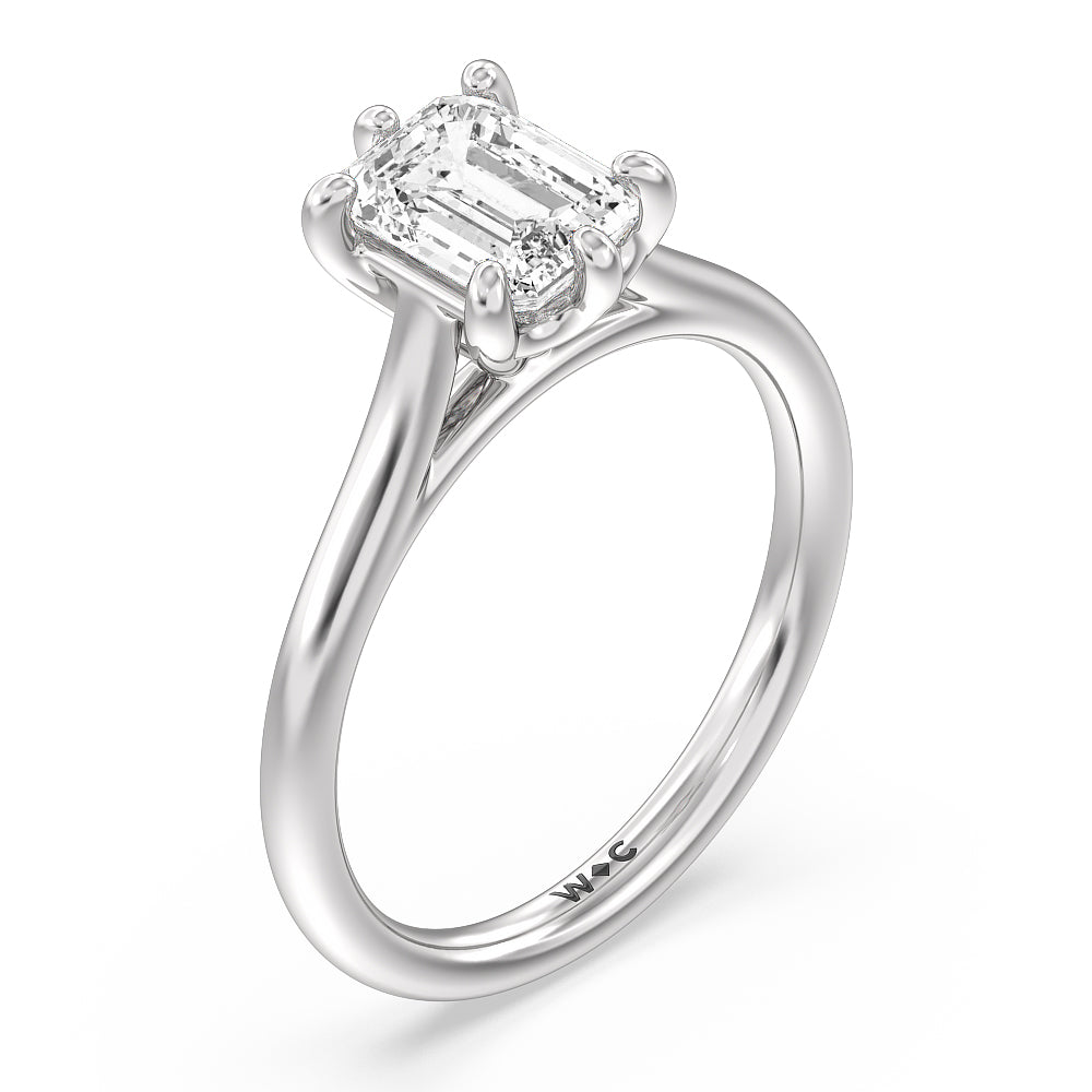 Six Prong Cathedral Basket Engagement Ring with Emerald Cut Diamond in 14KT Platinum view 3
