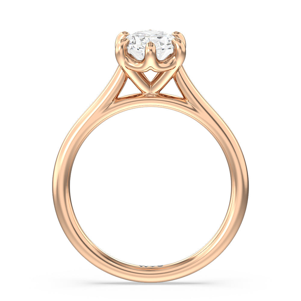 Six Prong Cathedral Basket Engagement Ring with Oval Cut Diamond in 14KT Rose Gold view 2
