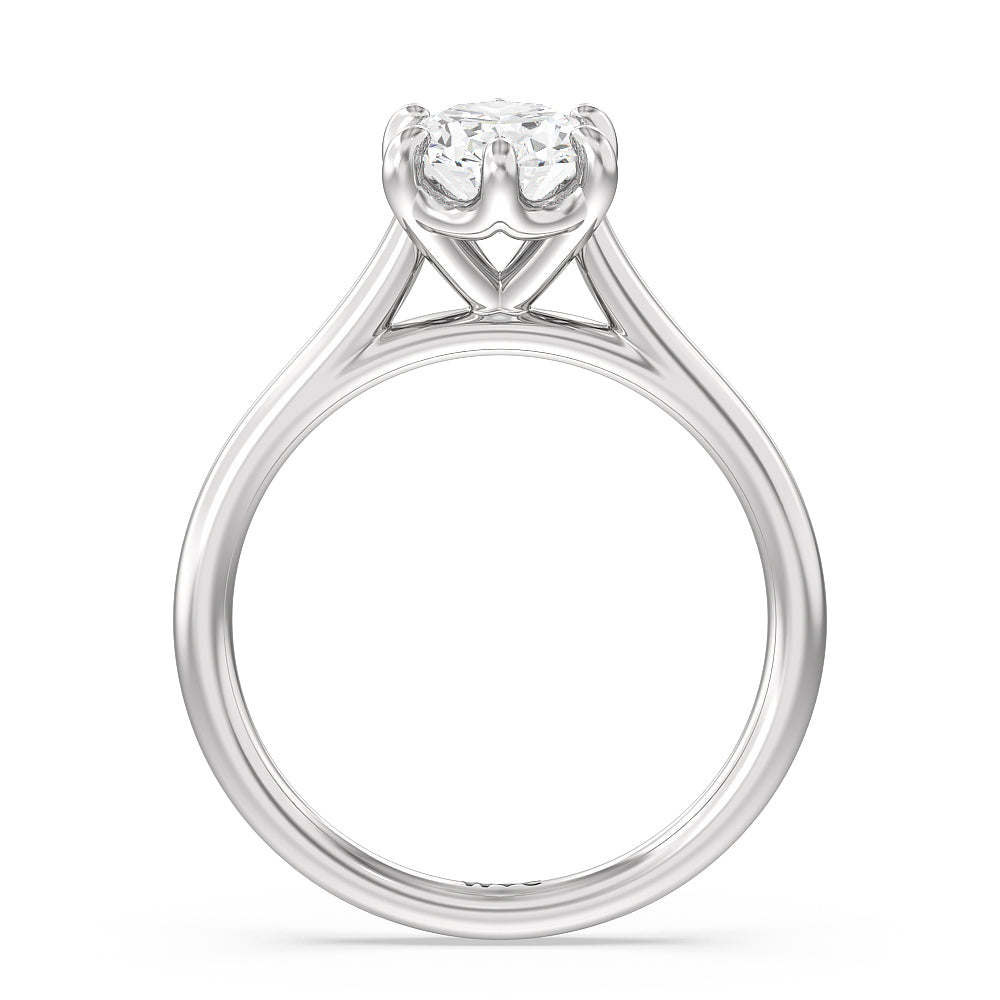 Six Prong Cathedral Basket Engagement Ring with Oval Cut Diamond in 14KT Platinum view 2
