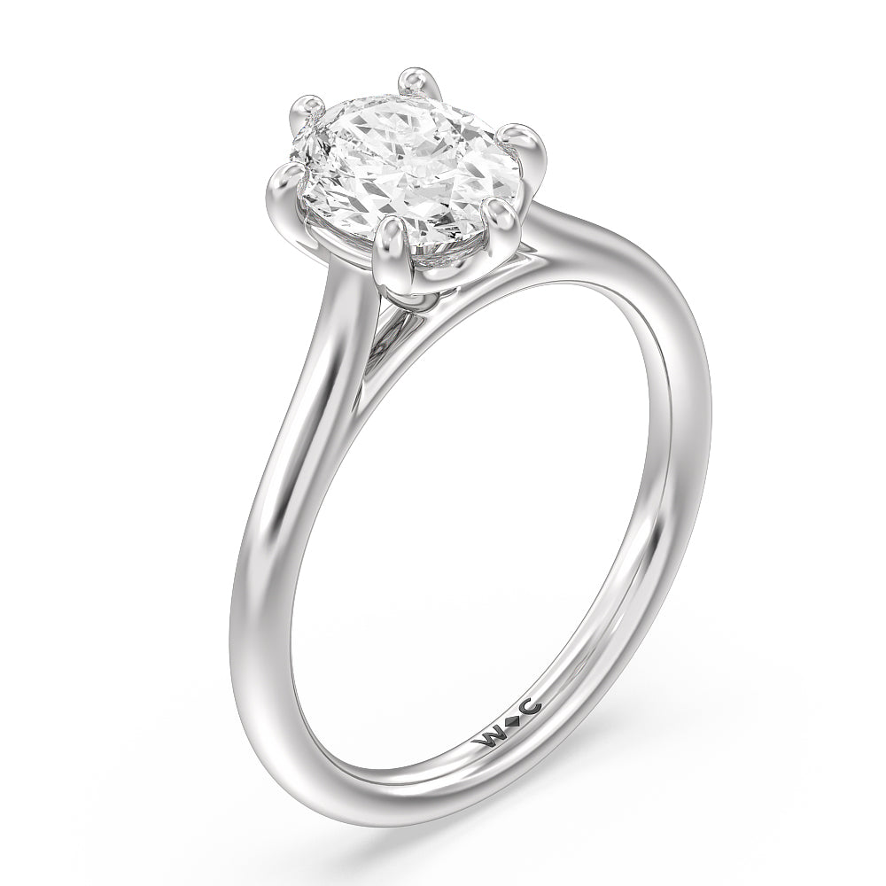 Six Prong Cathedral Basket Engagement Ring with Oval Cut Diamond in 14KT Platinum view 3

