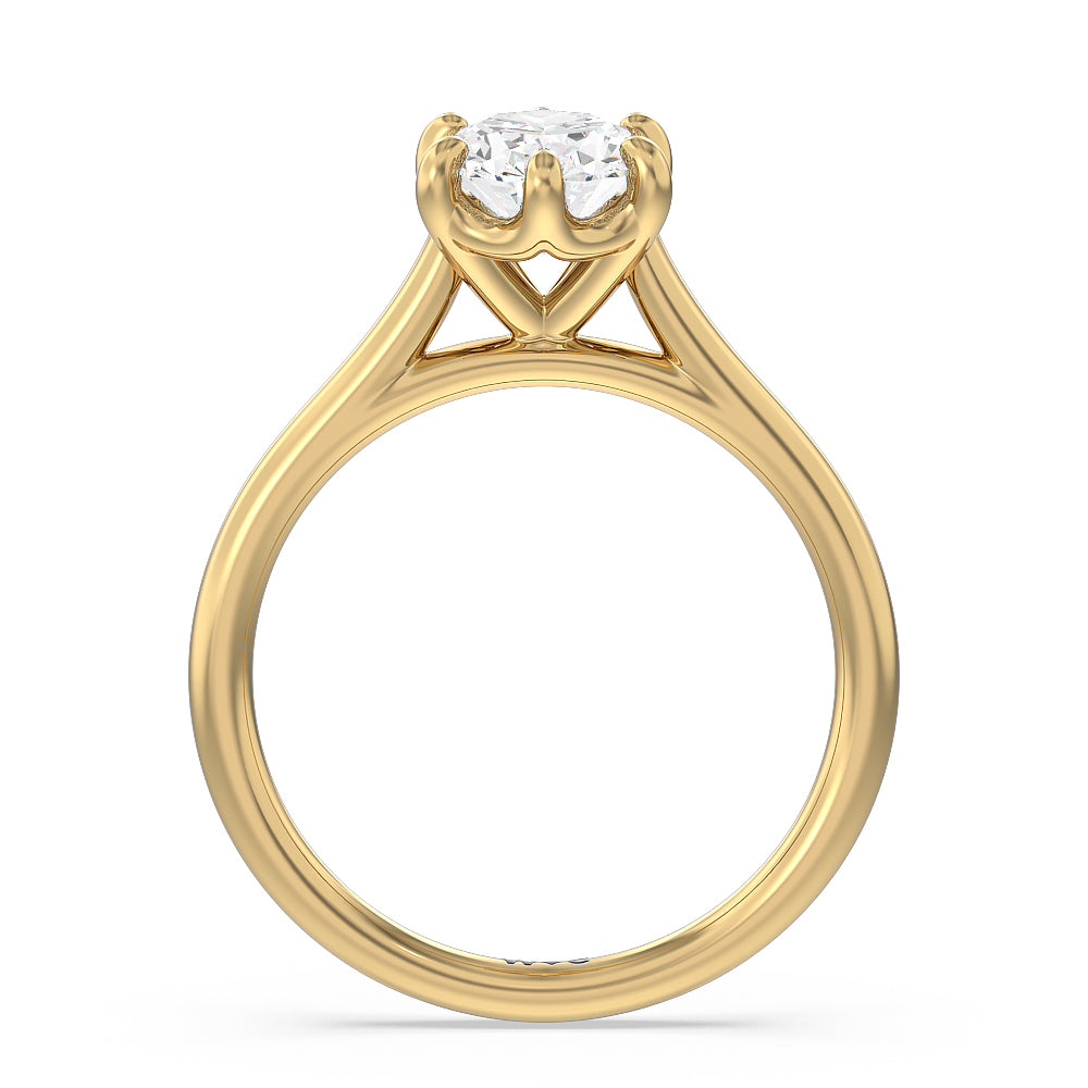 Six Prong Cathedral Basket Engagement Ring with Oval Cut Diamond in 14KT Yellow Gold view 2

