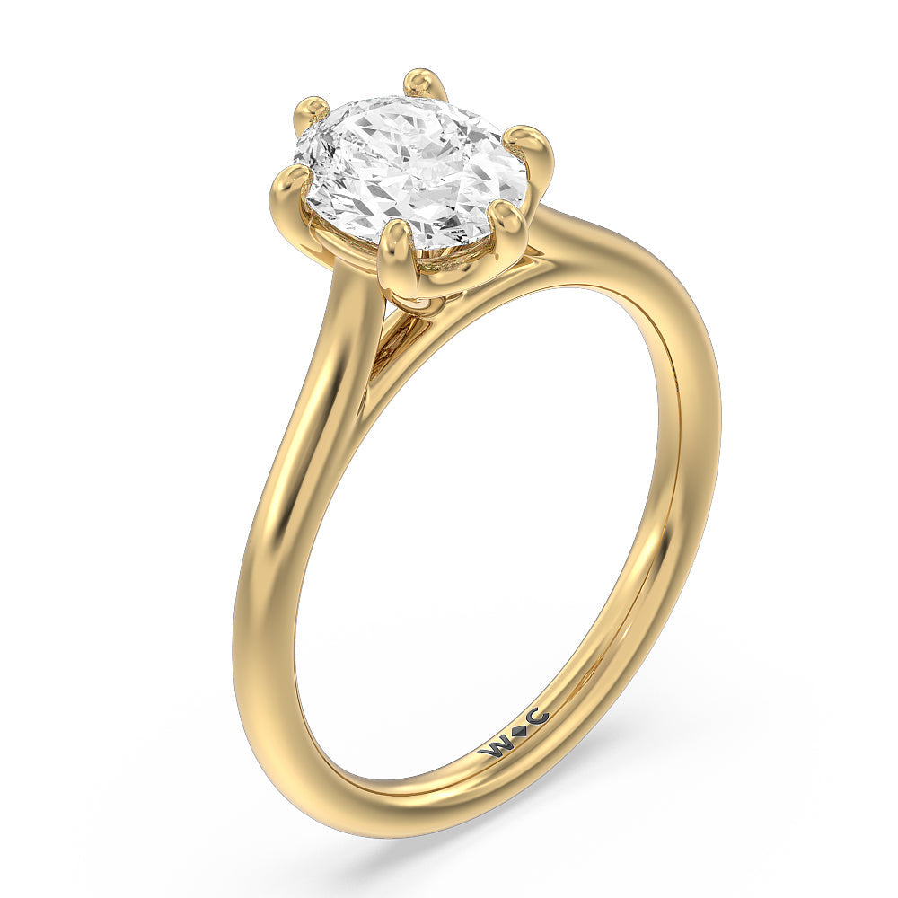 Six Prong Cathedral Basket Engagement Ring with Oval Cut Diamond in 14KT Yellow Gold view 3
