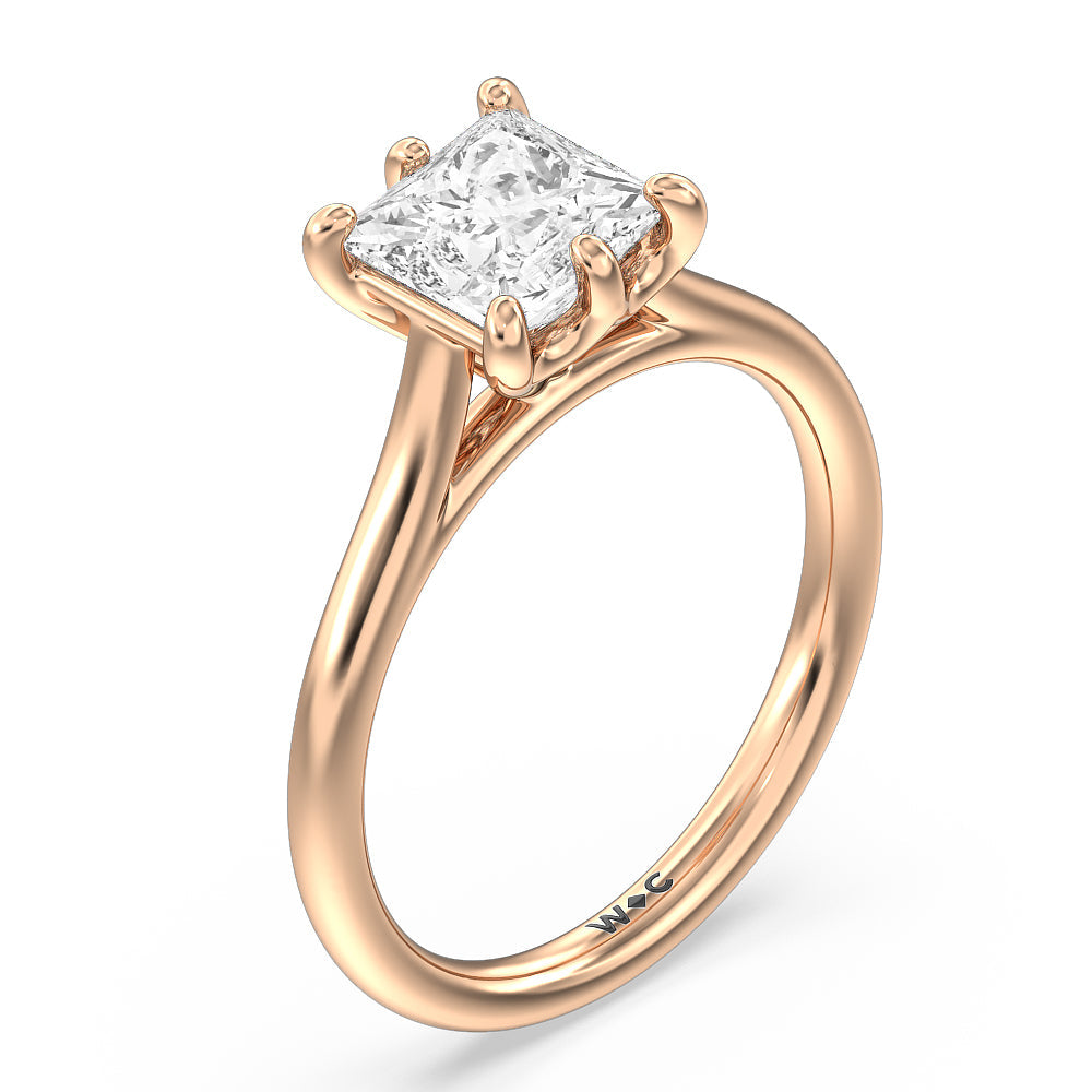 Six Prong Cathedral Basket Engagement Ring with Princess Cut Diamond in 14KT Rose Gold view 3
