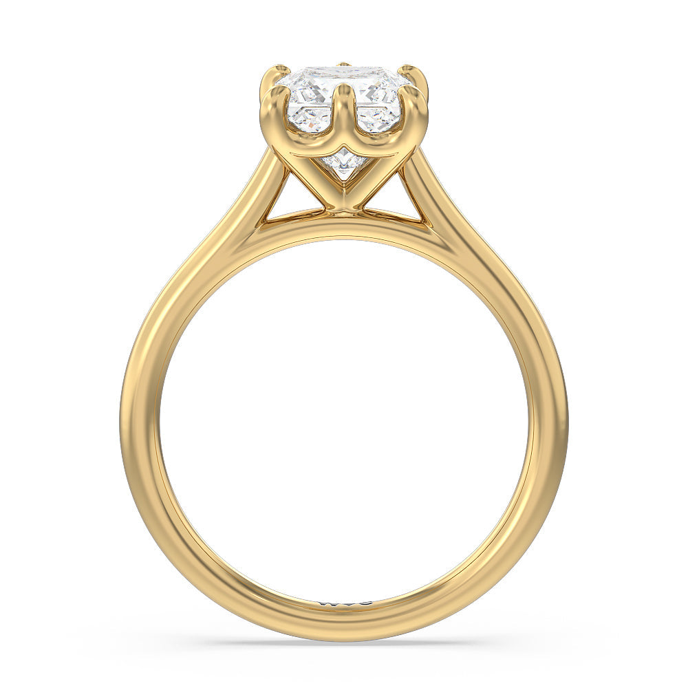 Six Prong Cathedral Basket Engagement Ring with Princess Cut Diamond in 14KT Yellow Gold view 2
