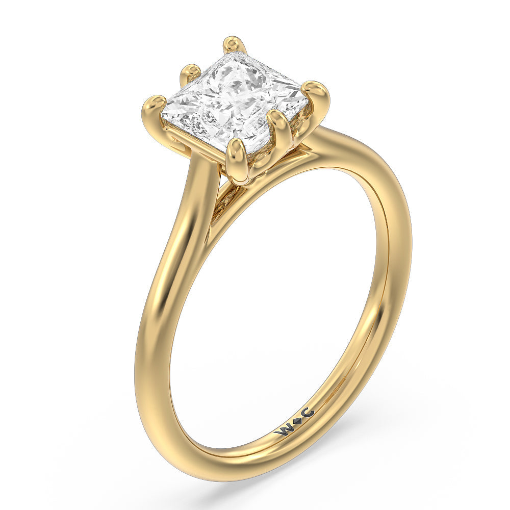 Six Prong Cathedral Basket Engagement Ring with Princess Cut Diamond in 14KT Yellow Gold view 3
