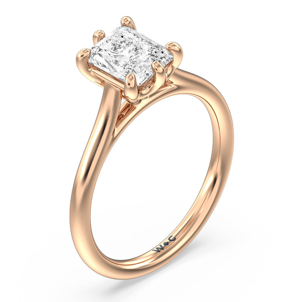 Six Prong Cathedral Basket Engagement Ring with Radiant Cut Diamond in 14KT Rose Gold view 3
