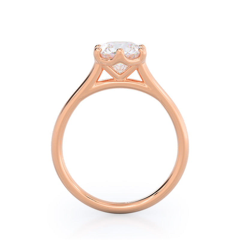Six Prong Cathedral Basket Engagement Ring with Round Cut Diamond in 14KT Rose Gold view 2
