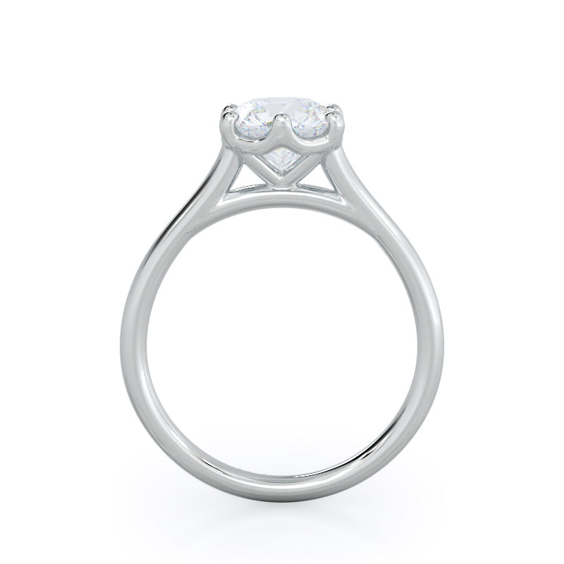 Six Prong Cathedral Basket Engagement Ring with Round Cut Diamond in 14KT Platinum view 2
