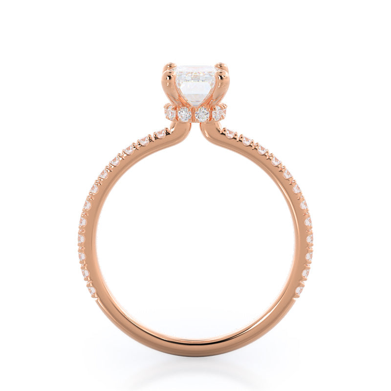 Pave Love Knot Diamond Engagement Ring with Emerald Cut Diamond in 14KT Rose Gold view 3
