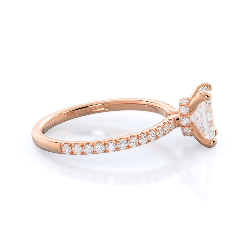 Pave Love Knot Diamond Engagement Ring with Emerald Cut Diamond in 14KT Rose Gold view 4
